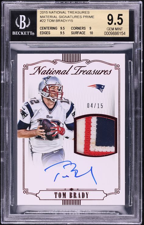 2015 National Treasures Prime Tom Brady PATCH AUTO /15 #MS-TB BGS 9.5 GEM MINT