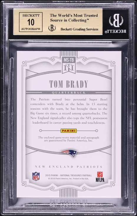 2015 National Treasures Prime Tom Brady PATCH AUTO /15 #MS-TB BGS 9.5 GEM MINT