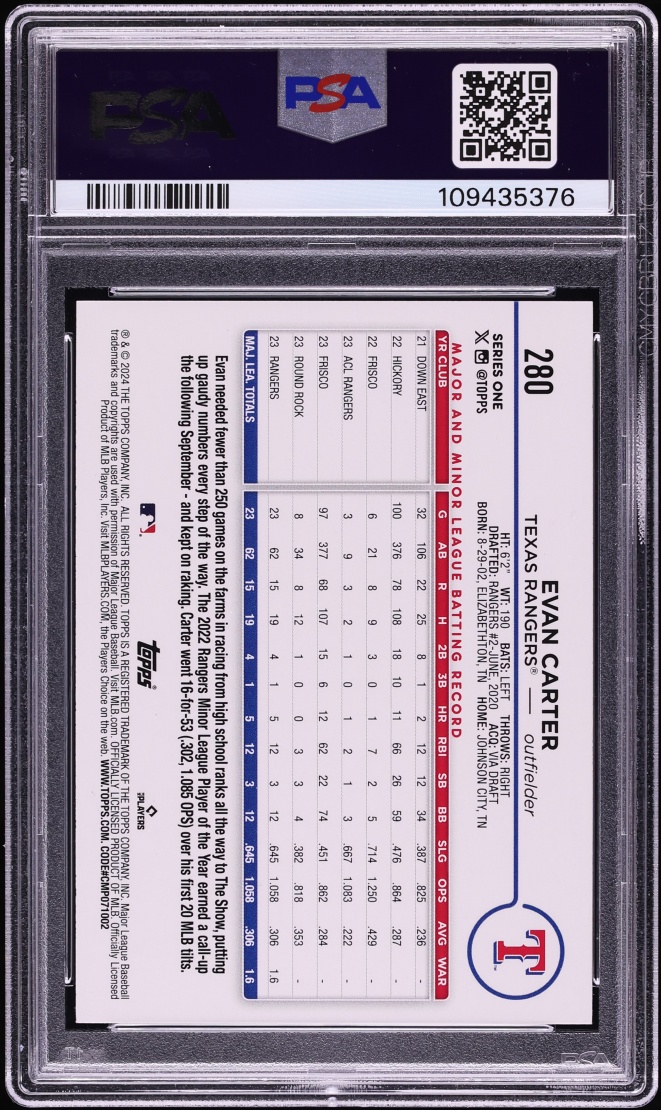 2024 Topps Rainbow Foil Evan Carter ROOKIE #280 PSA 9 MINT
