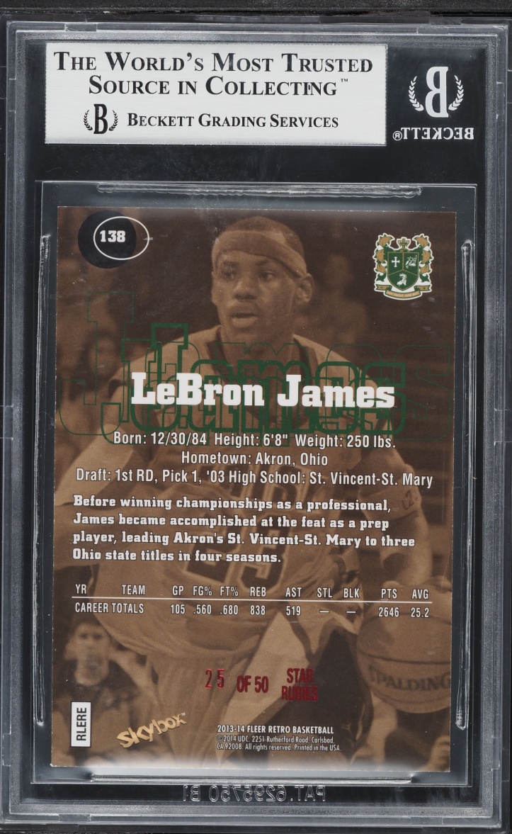 2013 Fleer Retro '97 Skybox Premium Star Rubies LeBron James /50 #138 BGS 9 MINT