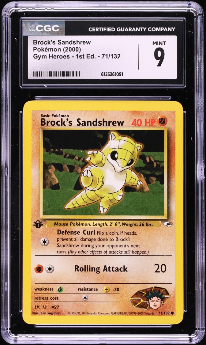 2000 Pokemon Gym Heroes 1st Edition Brock's Sandshrew #71 CGC 9 MINT