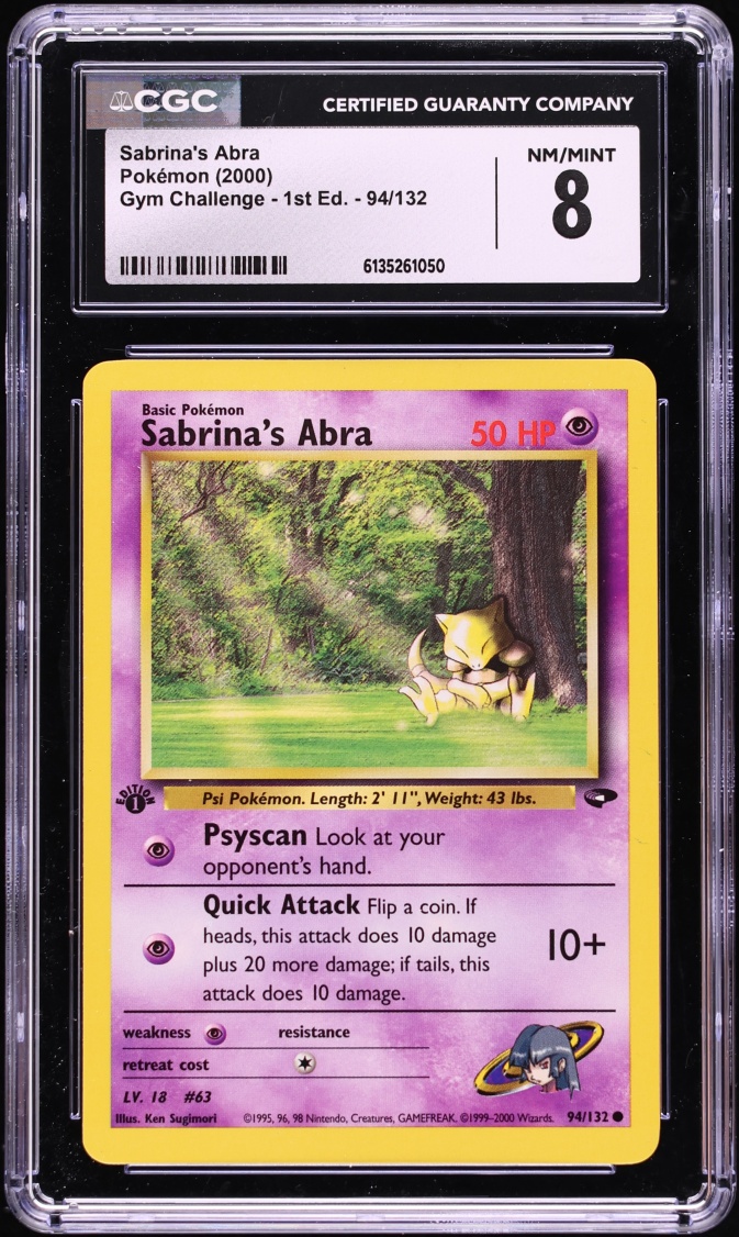 2000 Pokemon Gym Challenge 1st Edition Sabrina's Abra #94 CGC 8 NM-MT