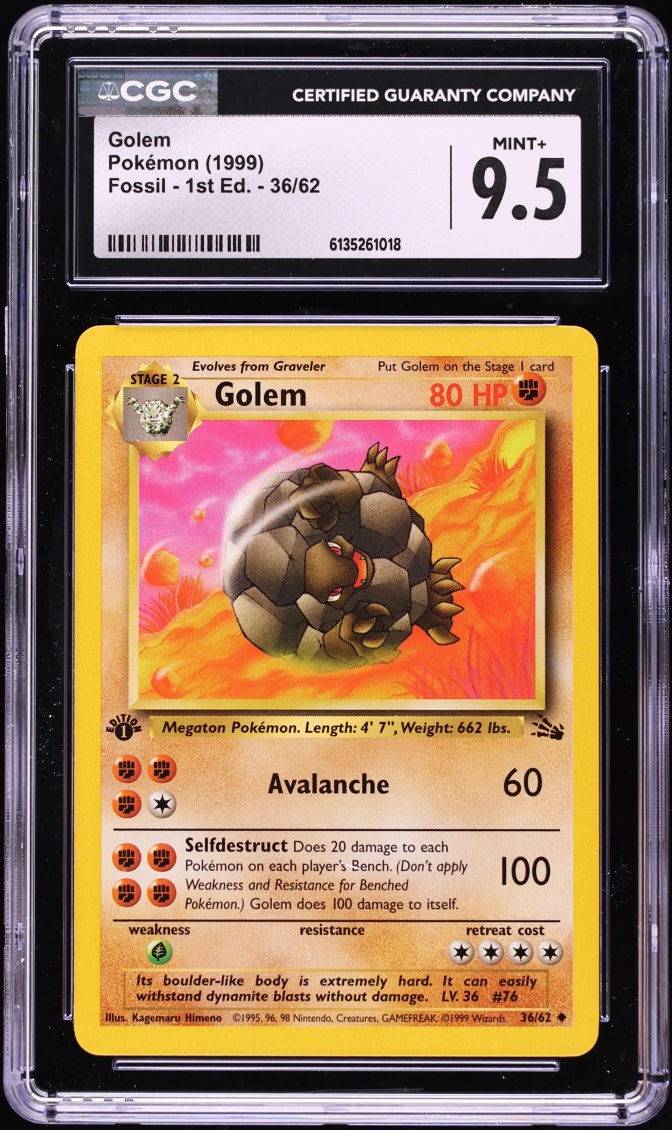 1999 Pokemon Fossil 1st Edition Golem #36 CGC 9.5 MINT+