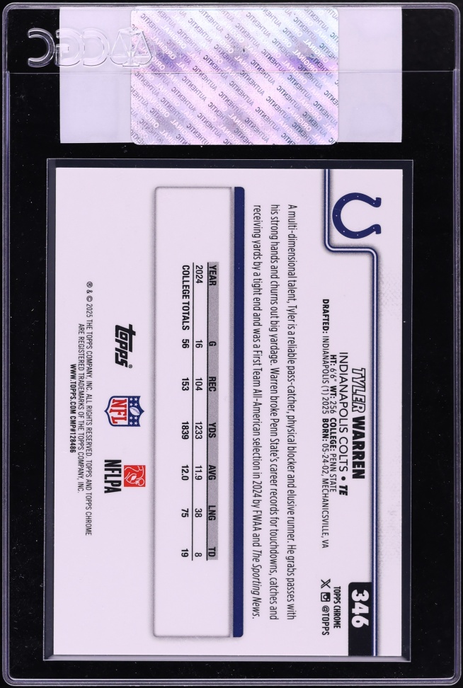 2025 Topps Chrome Variation Green Geometric Refractor Tyler Warren ROOKIE /99 #346 CGC AUTH