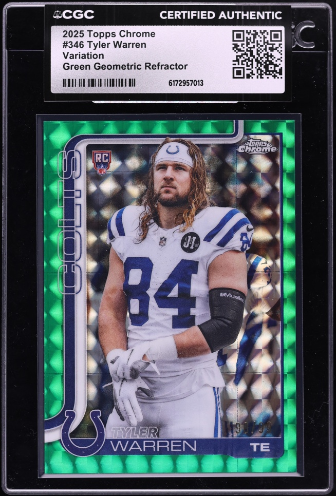 2025 Topps Chrome Variation Green Geometric Refractor Tyler Warren ROOKIE /99 #346 CGC AUTH