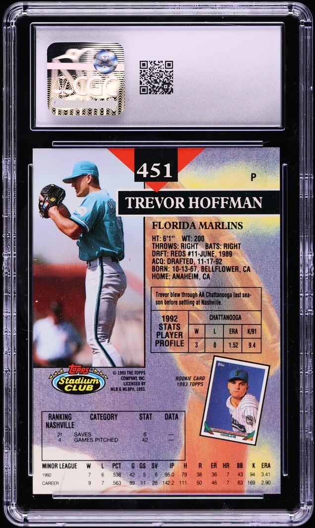 1993 Stadium Club First Day Production Trevor Hoffman ROOKIE #451 CGC 9 MINT