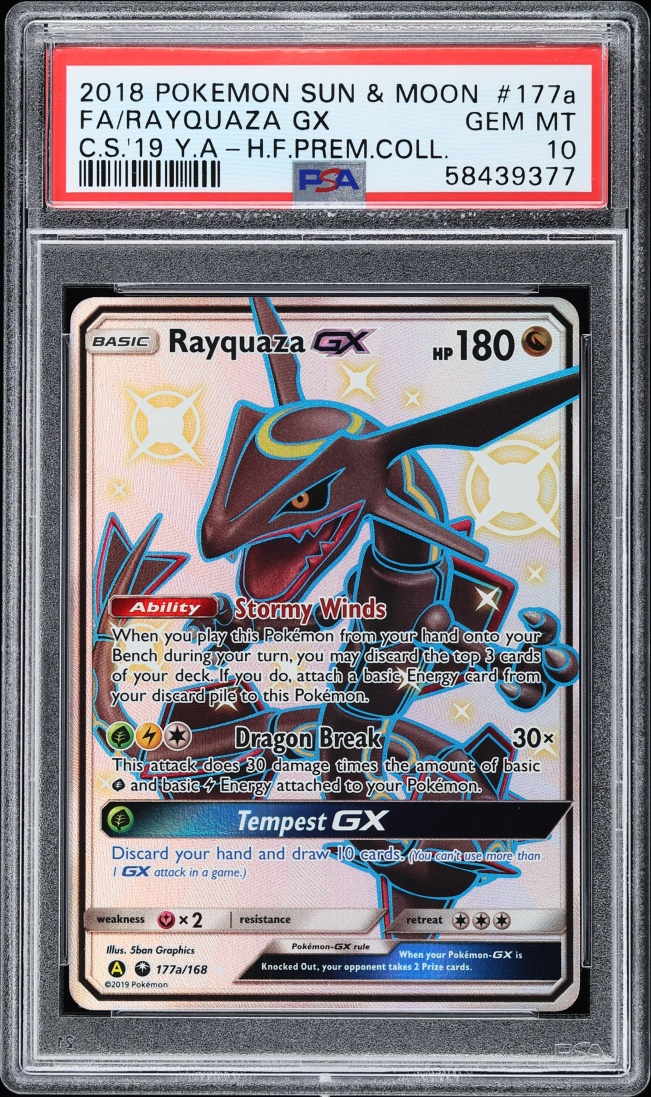 2018 Pokemon Sun & Moon Hidden Fates Premium Shiny Rayquaza GX #177a PSA 10 GEM MINT