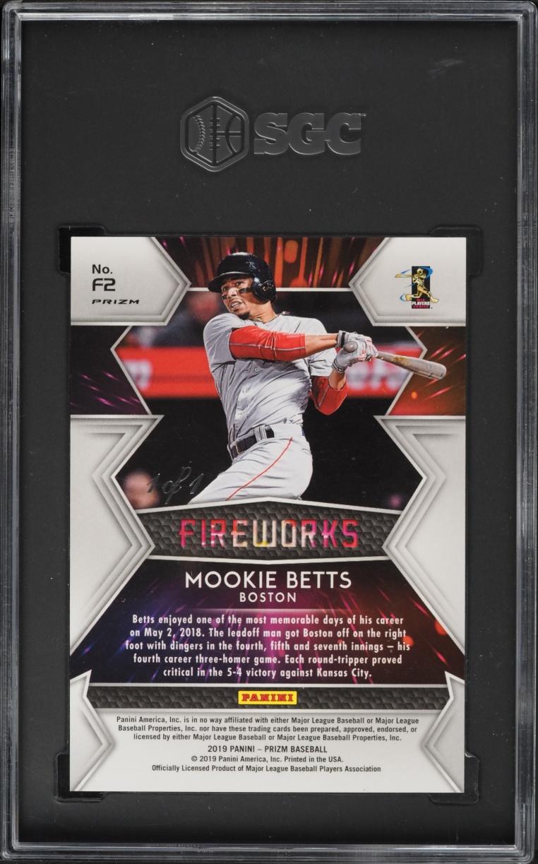2019 Panini Prizm Fireworks Black Finite Mookie Betts 1/1 #F2 SGC 10 GEM MINT