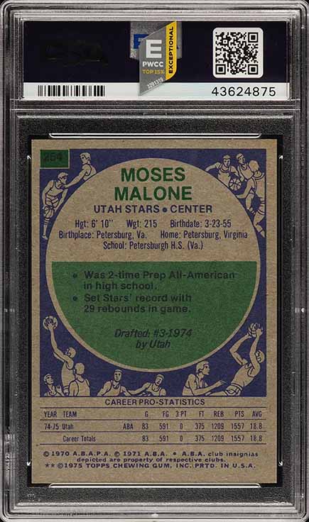 1975 Topps Basketball Moses Malone ROOKIE #254 PSA 10 GEM MINT (PWCC-E)