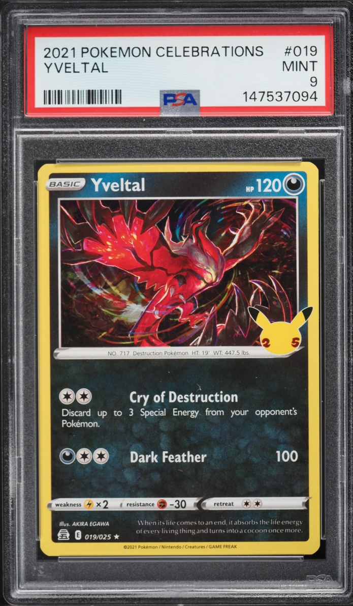 2021 Pokemon Sword & Shield Celebrations Holo Yveltal #19 PSA 9 MINT