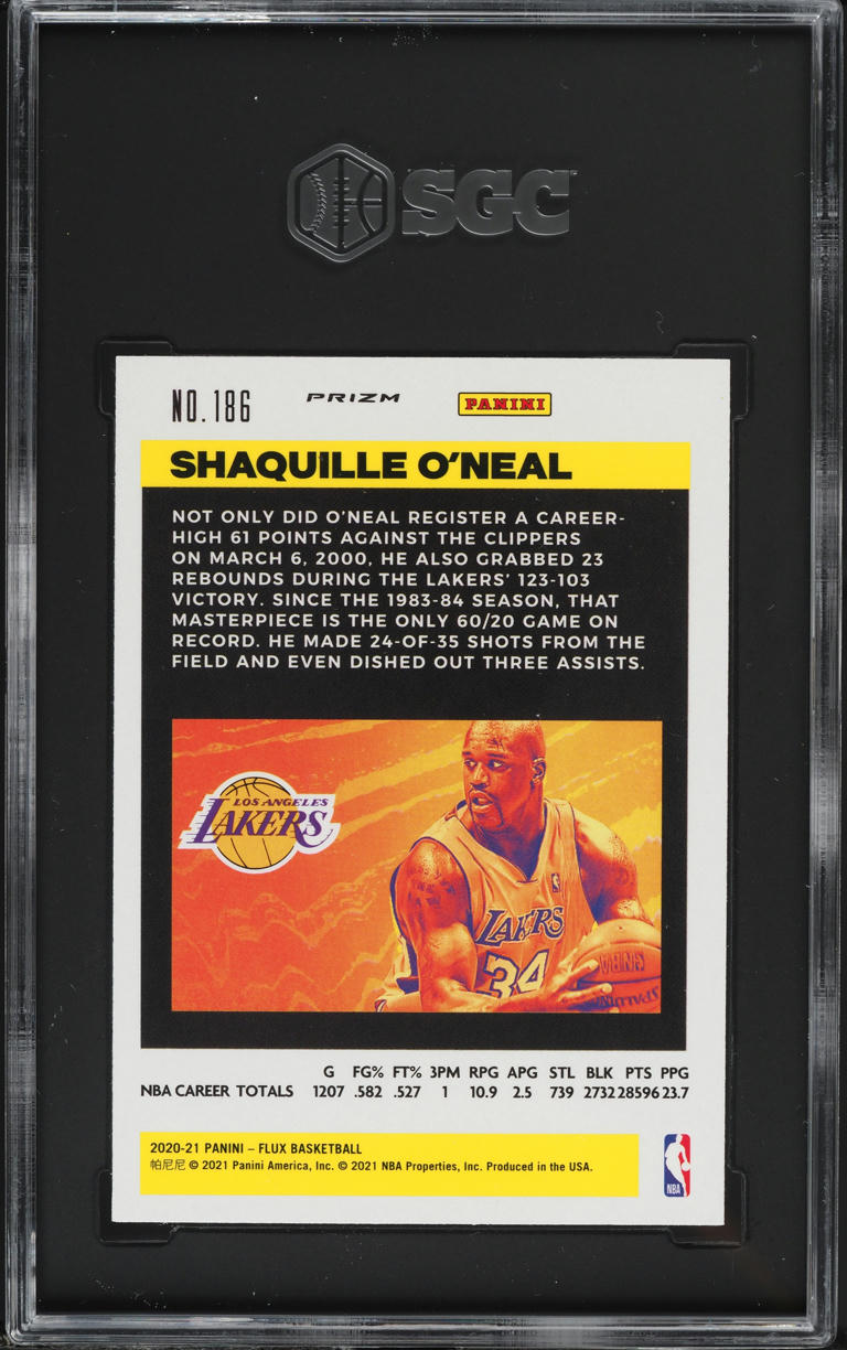 2020 Panini Flux Pulsar Prizm Shaquille O'Neal #186 SGC 10 GEM MINT