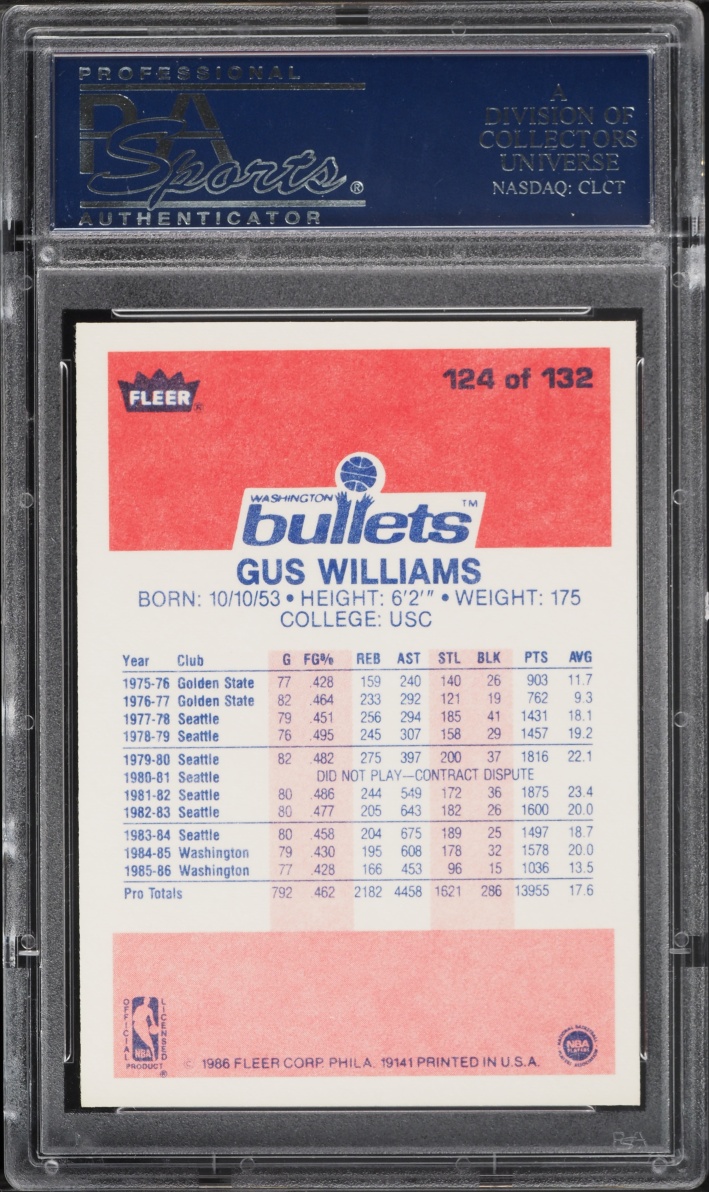 1986 Fleer Basketball Gus Williams #124 PSA 9 MINT