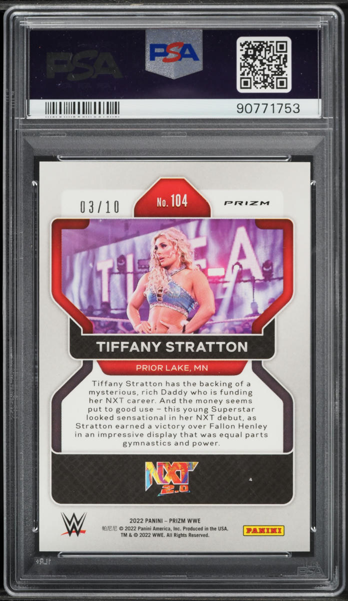 2022 Panini Prizm WWE Gold Tiffany Stratton ROOKIE /10 #104 PSA 10 GEM MINT