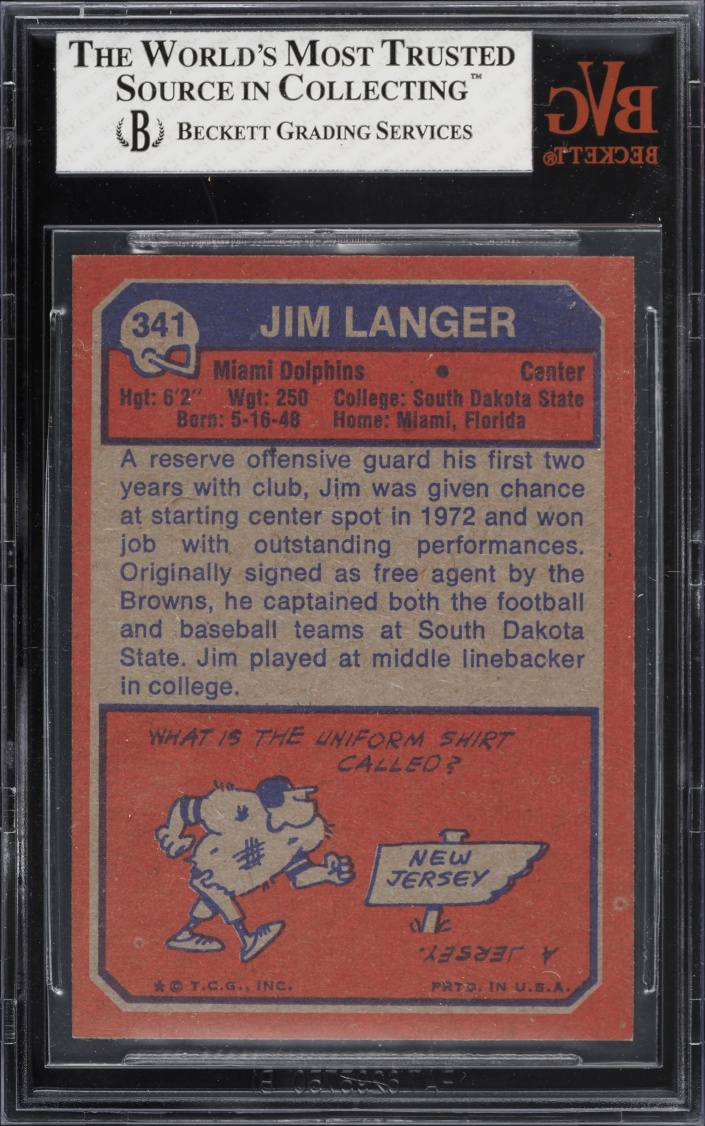 1973 Topps Football Jim Langer ROOKIE #341 BVG 7.5 NRMT+