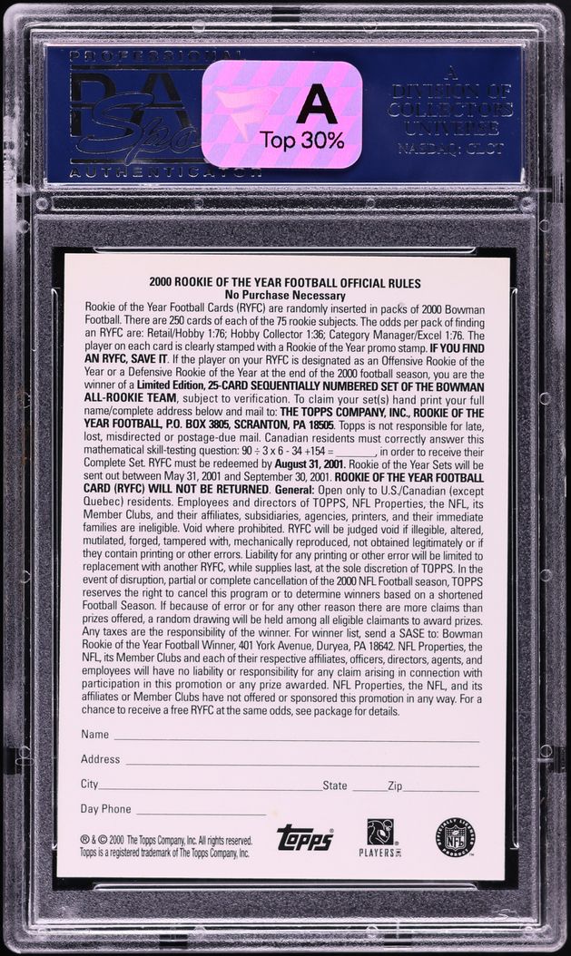 2000 Bowman ROY Promotion Tom Brady ROOKIE PSA 10 GEM MINT - Photo 2