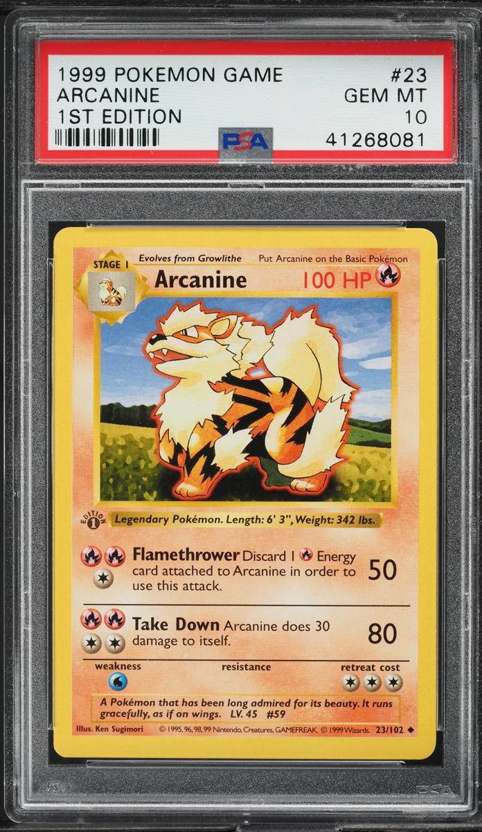 1999 Pokemon Base Set Shadowless 1st Edition Arcanine #23 PSA 10 GEM MINT
