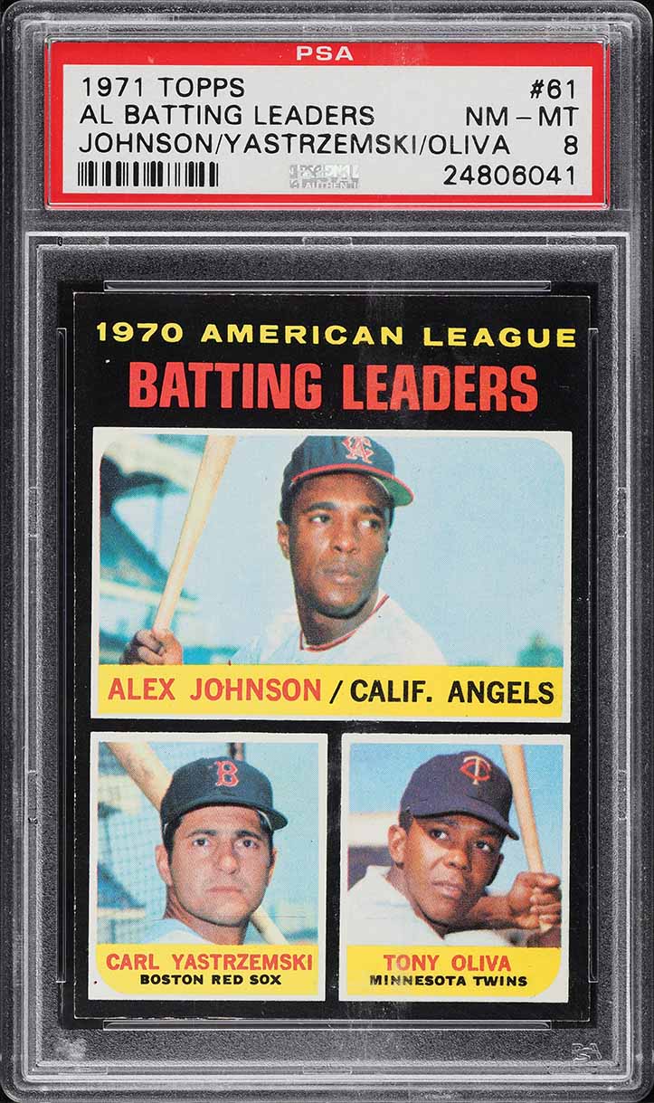 1971 Topps Carl Yastrzemski & Tony Oliva AL BATTING LDRS #61 PSA 8 NM-MT