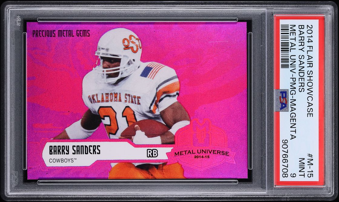 2014 Flair Showcase Metal Universe Precious Metal Gems PMG Magenta Barry Sanders /25 #M15 PSA 9