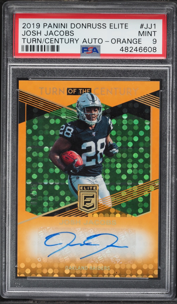 2019 Donruss Elite Turn Of The Century Orange Josh Jacobs AUTO 1/25 #TC-JJ1 PSA 9 MINT