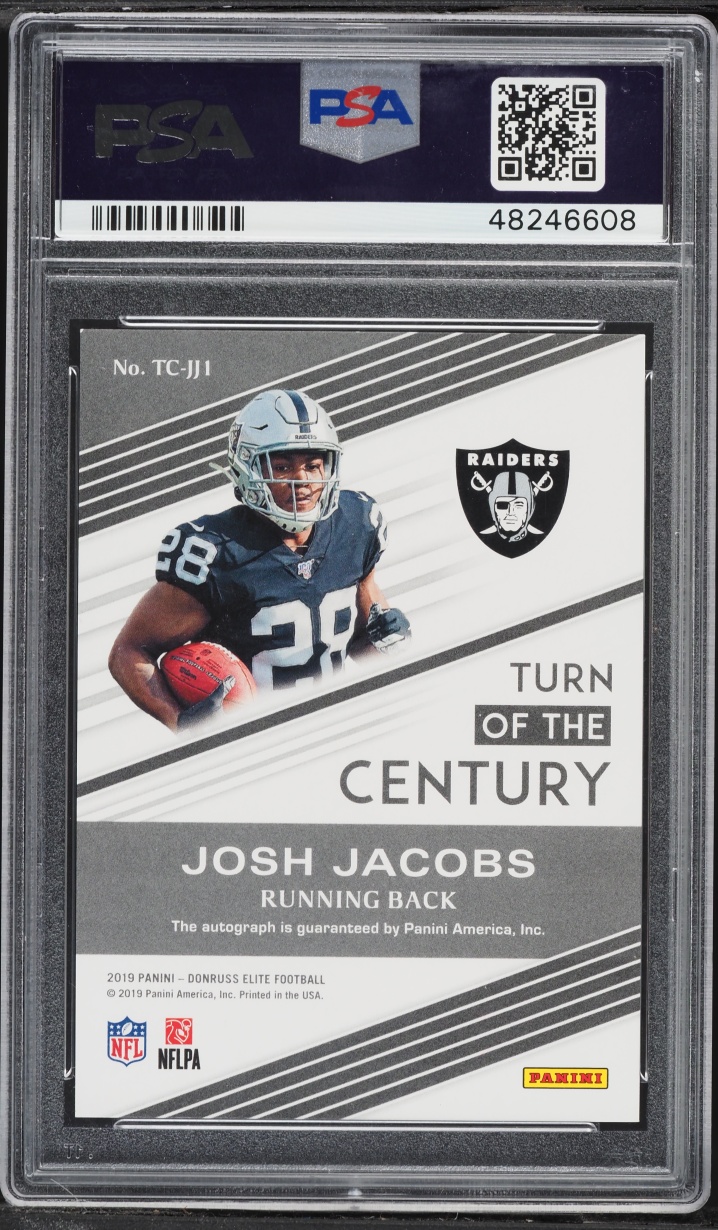 2019 Donruss Elite Turn Of The Century Orange Josh Jacobs AUTO 1/25 #TC-JJ1 PSA 9 MINT