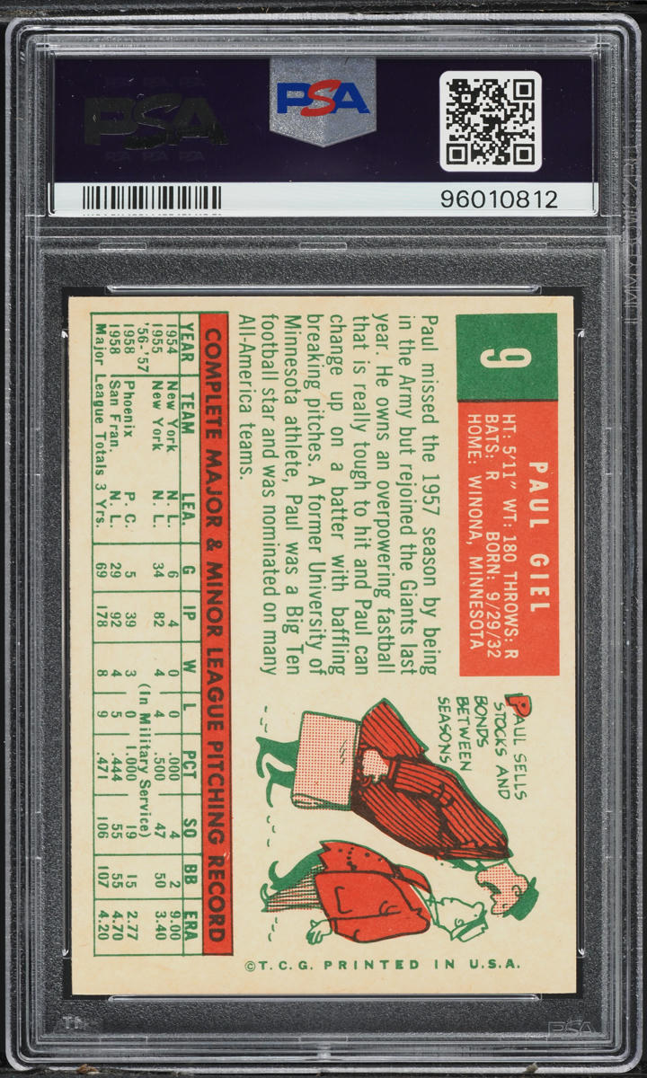 1959 Topps Paul Giel #9 PSA 5 EX