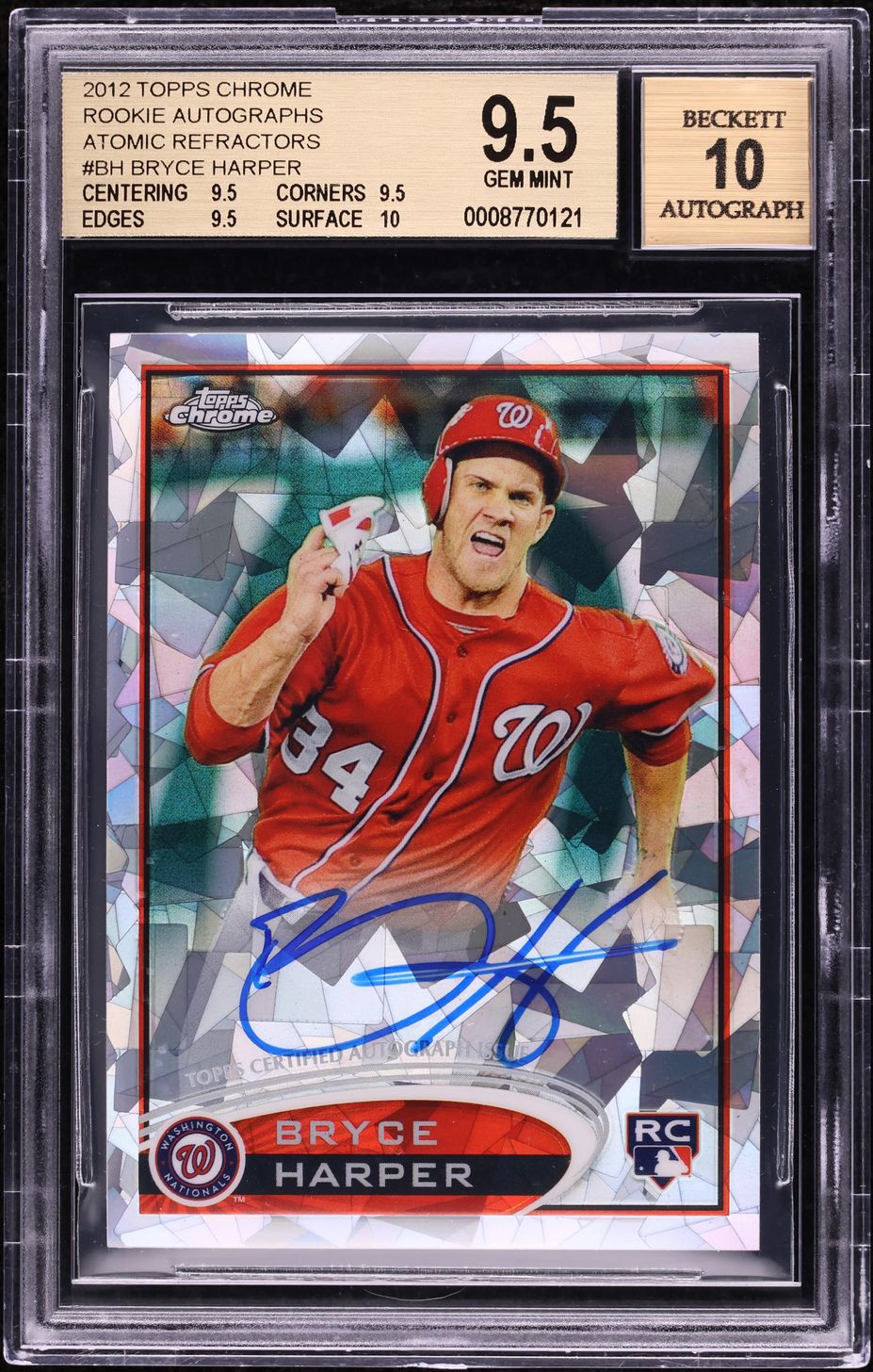 2012 Topps Chrome Atomic Refractor Bryce Harper ROOKIE AUTO /10 #BH BGS 9.5 GEM
