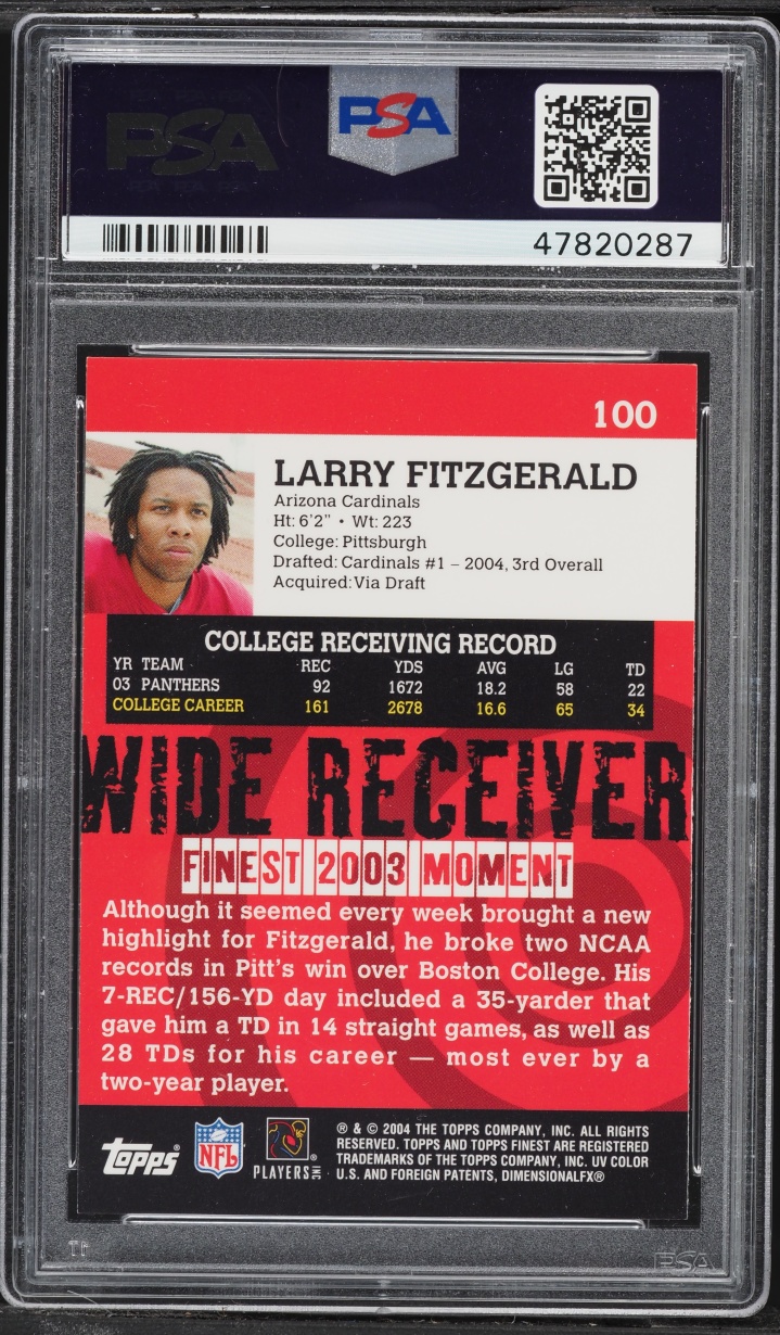 2004 Finest Football Larry Fitzgerald ROOKIE #100 PSA 9 MINT