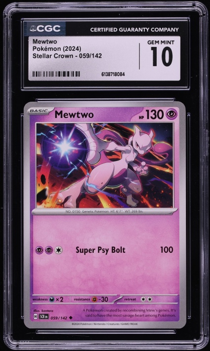 2024 Pokemon Scarlet & Violet Stellar Crown Mewtwo #059 CGC 10 GEM MINT