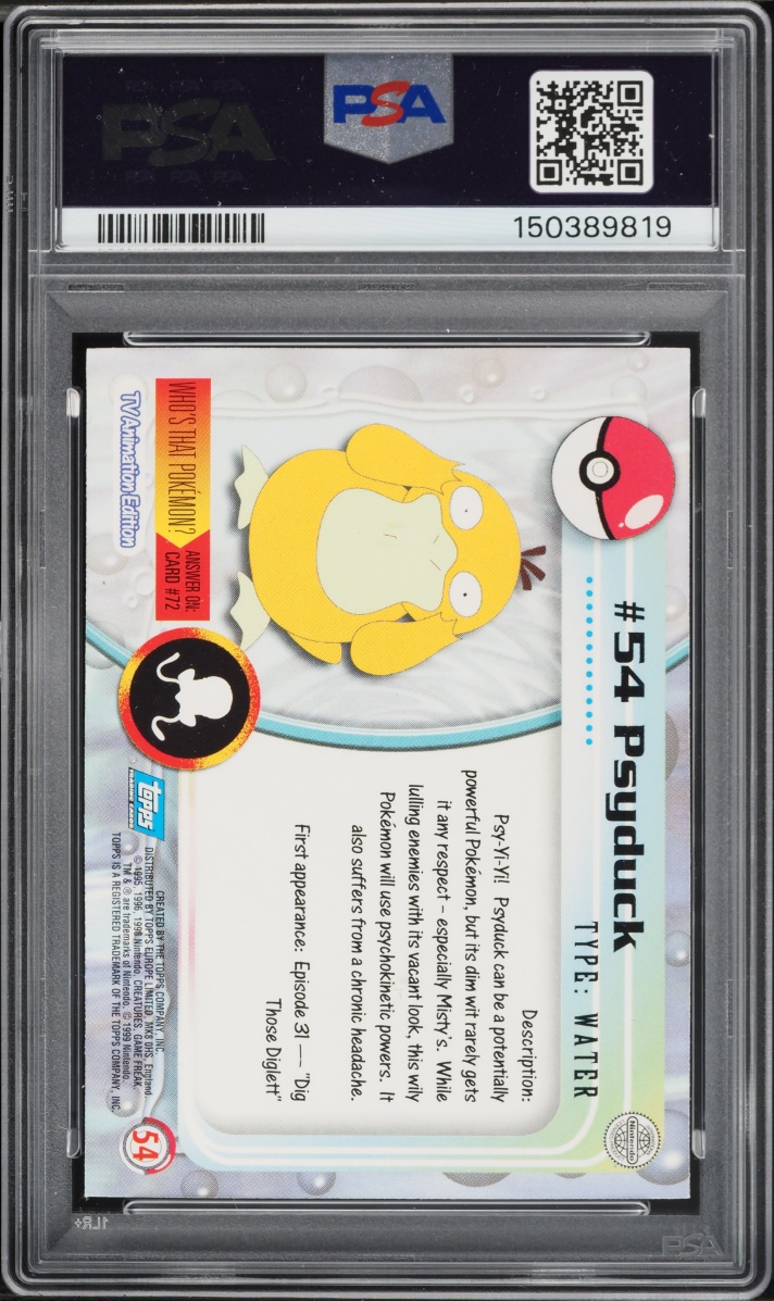 1999 Topps Pokemon TV Animation UK Edition Foil Psyduck #54 PSA 8 NM-MT