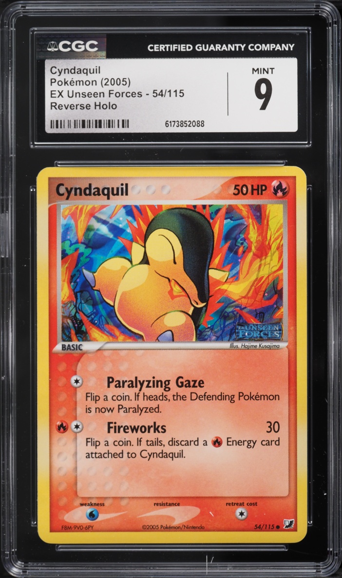 2005 Pokemon EX Unseen Forces Reverse Holo Cyndaquil #54 CGC 9 MINT