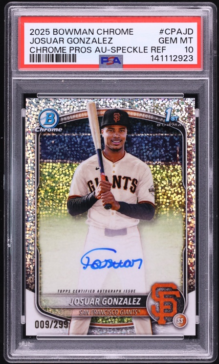 2025 Bowman Chrome Speckle Refractor Josuar Gonzalez PROSPECT AUTO /299 #CPA-JD PSA 10 GEM MINT