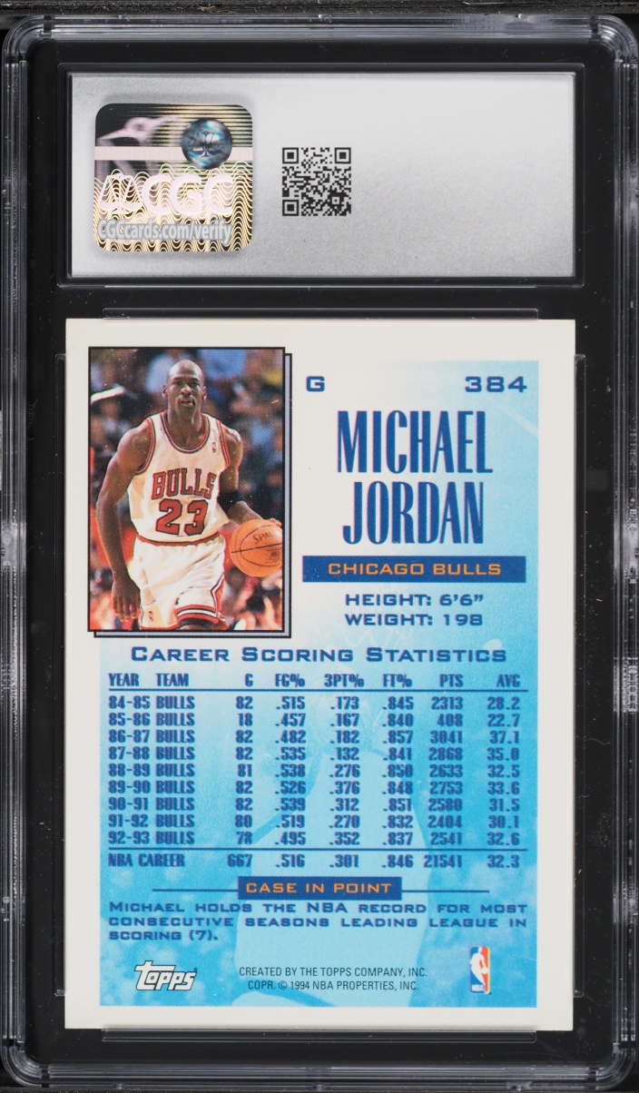 1993 Topps Basketball Michael Jordan #384 CGC 7.5 NRMT+