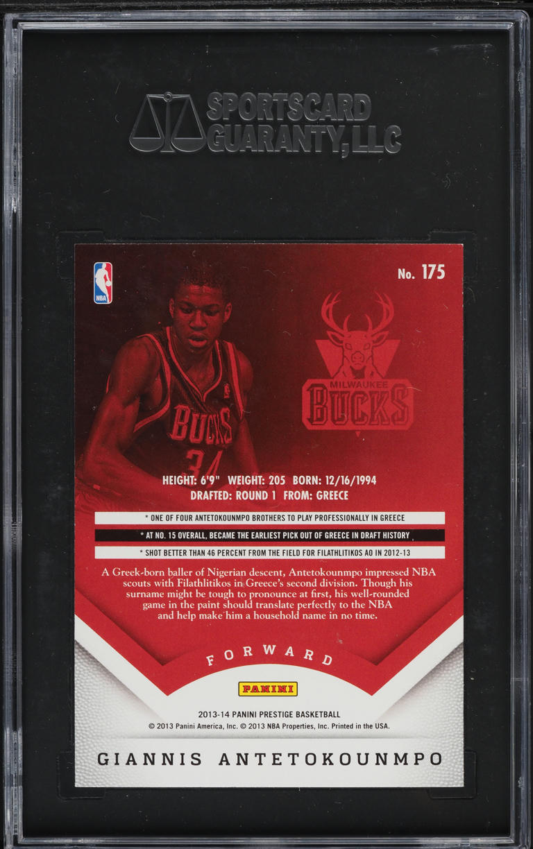 2013 Panini Prestige Bonus Shots Silver Giannis Antetokounmpo RC #175 SGC 9.5