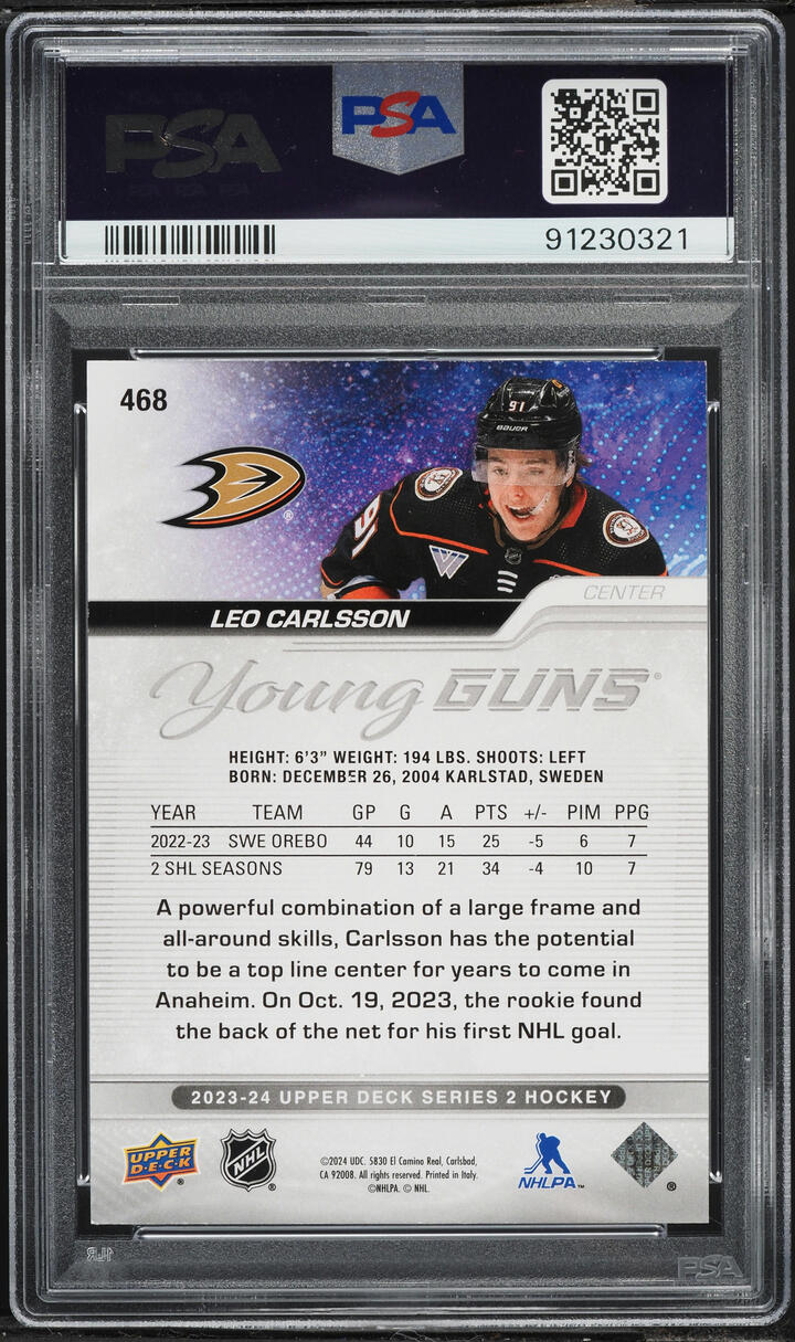 2023 Upper Deck Young Guns High Gloss Leo Carlsson ROOKIE /10 #468 PSA 9 MINT