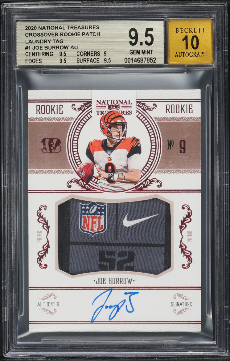 2020 National Treasures Crossover Laundry Joe Burrow ROOKIE PATCH AUTO /5 #CRS-JB BGS 9.5 GEM