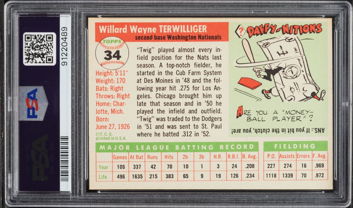 1955 Topps Wayne Terwilliger #34 PSA 5 EX