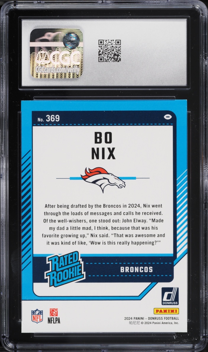 2024 Donruss Football Bo Nix ROOKIE #369 CGC 9.5 MINT+