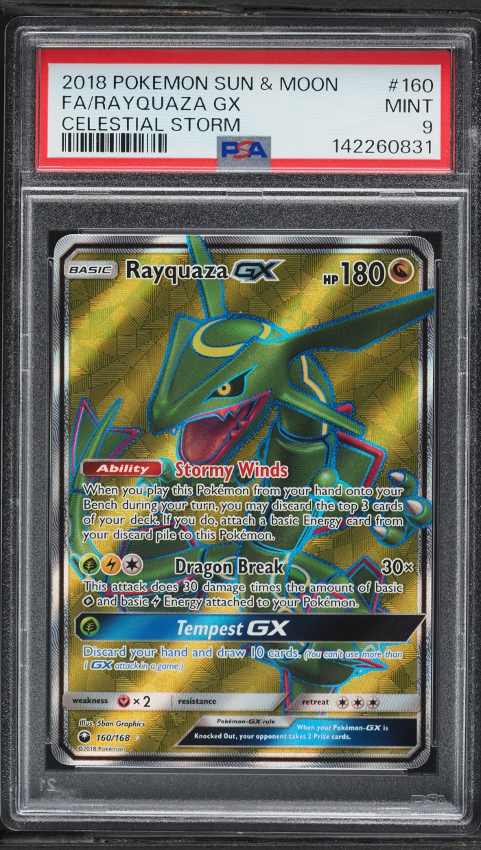 2018 Pokemon Sun & Moon Celestial Storm Full Art Rayquaza GX #160 PSA 9 MINT