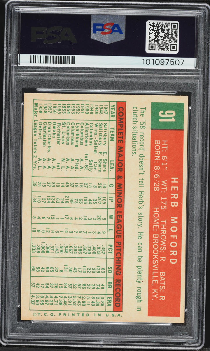 1959 Topps Herb Moford #91 PSA 5 EX