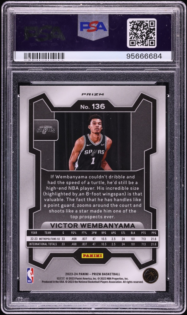 2023 Panini Prizm Silver Victor Wembanyama ROOKIE #136 PSA 10 GEM MINT