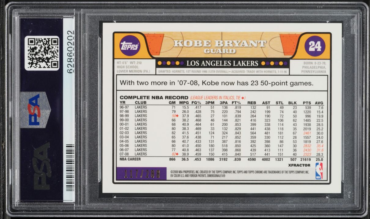 2008 Topps Chrome Xfractor Kobe Bryant w/ LeBron James /288 #24 PSA 10 GEM MINT