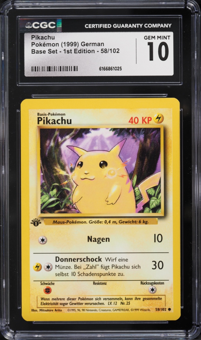 1999 Pokemon German Base Set 1st Edition Pikachu #58 CGC 10 GEM MINT