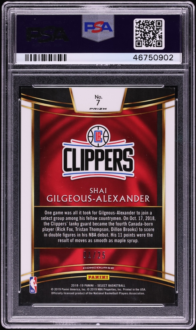 2018 Select Concourse Tie-Dye Prizm Shai Gilgeous-Alexander ROOKIE /25 #7 PSA 9 MINT
