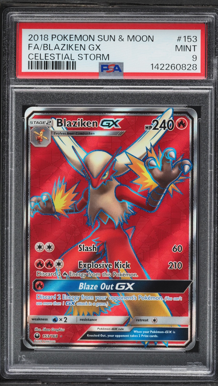2018 Pokemon Sun & Moon Celestial Storm Full Art Blaziken GX #153 PSA 9 MINT