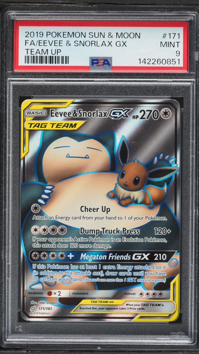 2019 Pokemon Sun & Moon Team Up Full Art Eevee & Snorlax GX #171 PSA 9 MINT