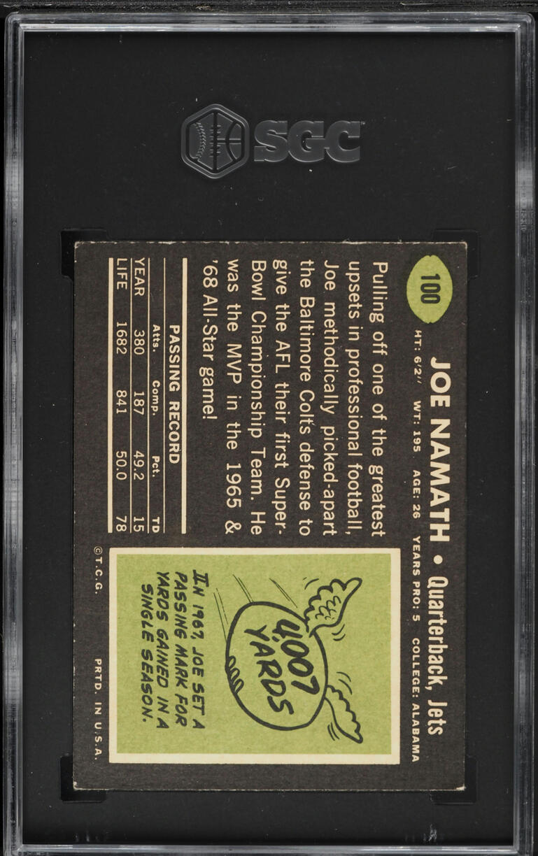 1969 Topps Football Joe Namath #100 SGC 5.5 EX+