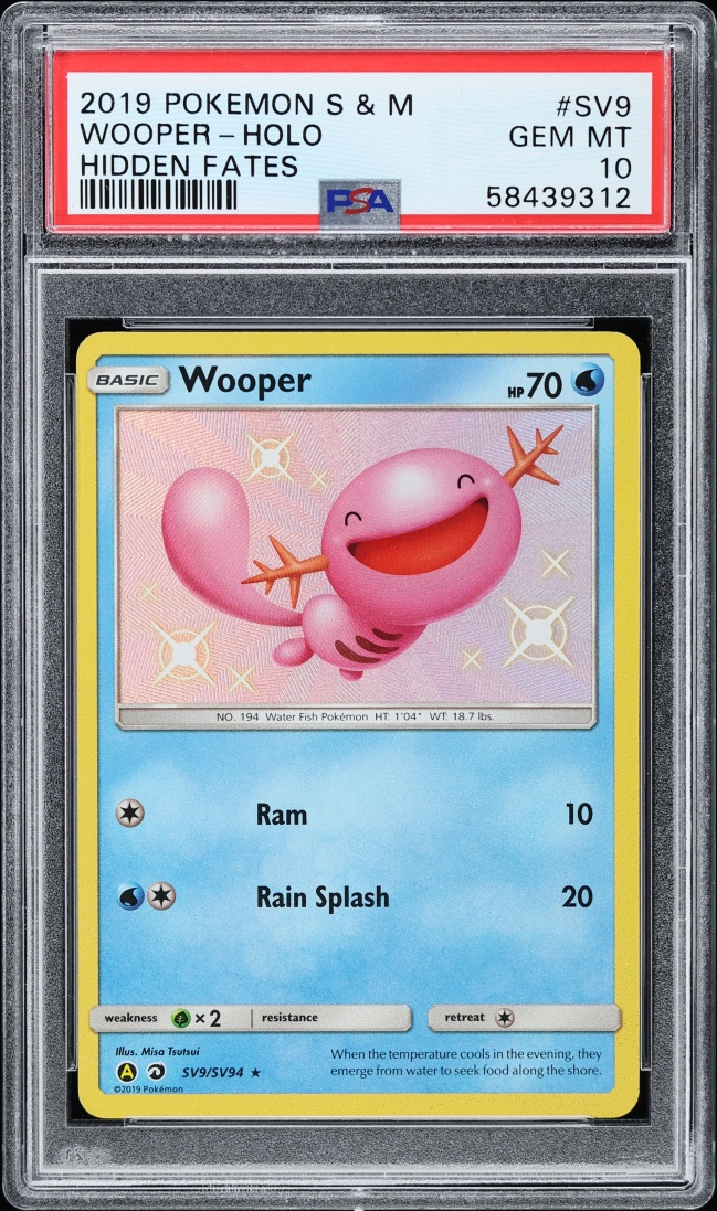 2019 Pokemon Sun & Moon Hidden Fates Shiny Holo Wooper #SV9 PSA 10 GEM MINT