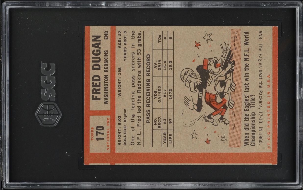 1962 Topps Football Fred Dugan #170 SGC 1 PR