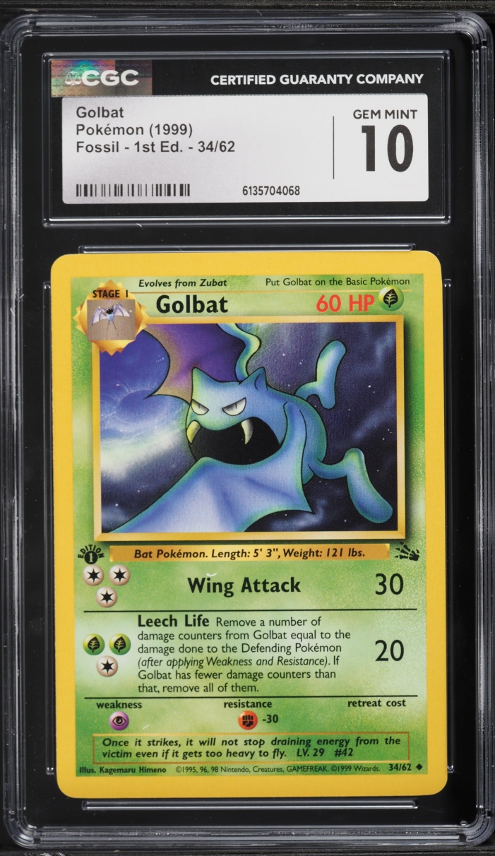 1999 Pokemon Fossil 1st Edition Golbat #34 CGC 10 GEM MINT