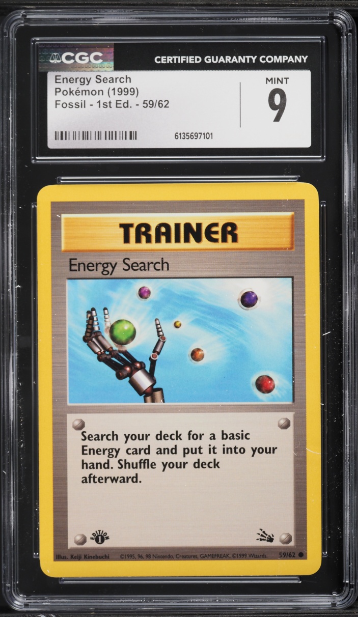 1999 Pokemon Fossil 1st Edition Energy Search #59 CGC 9 MINT